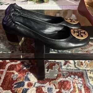 😎Tory Burch black heels WORN , the size is 36.5 EUR or 9.5 inches, maybe 7.5US.